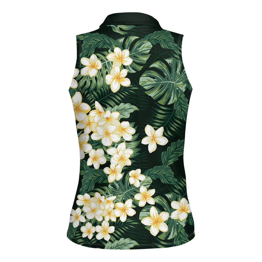 Hawaii Plumeria Tropical Leaves Women Sleeveless Polo Shirt Monstera Calathea Palm Fronds