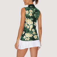 Hawaii Plumeria Tropical Leaves Women Sleeveless Polo Shirt Monstera Calathea Palm Fronds