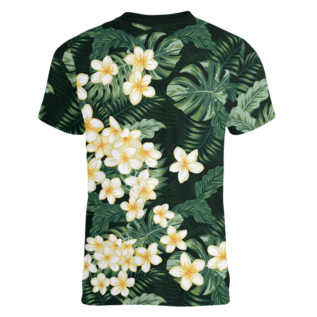 Hawaii Plumeria Tropical Leaves Women V-Neck T-Shirt Monstera Calathea Palm Fronds
