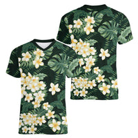 Hawaii Plumeria Tropical Leaves Women V-Neck T-Shirt Monstera Calathea Palm Fronds