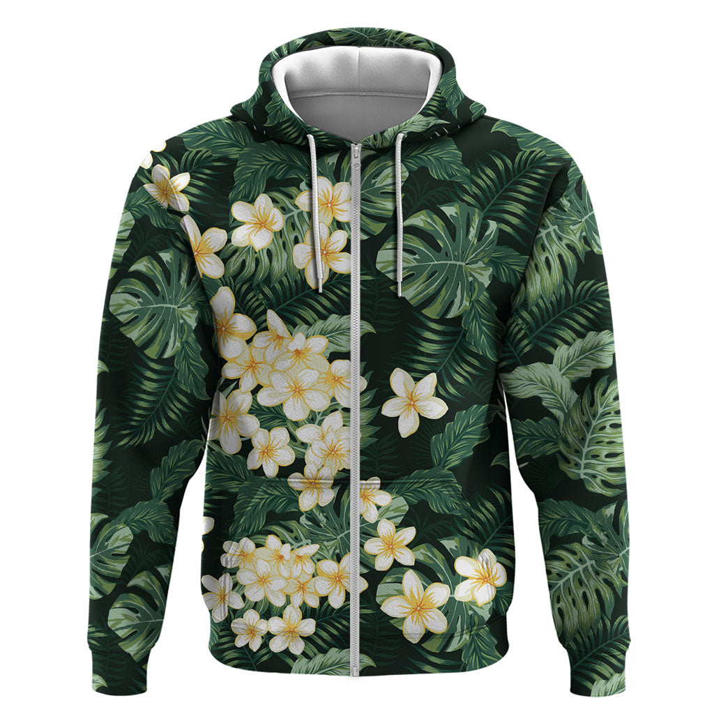 Hawaii Plumeria Tropical Leaves Zip Hoodie Monstera Calathea Palm Fronds