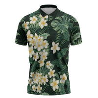 Hawaii Plumeria Tropical Leaves Zipper Polo Shirt Monstera Calathea Palm Fronds