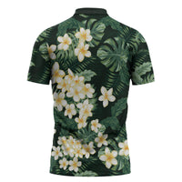 Hawaii Plumeria Tropical Leaves Zipper Polo Shirt Monstera Calathea Palm Fronds