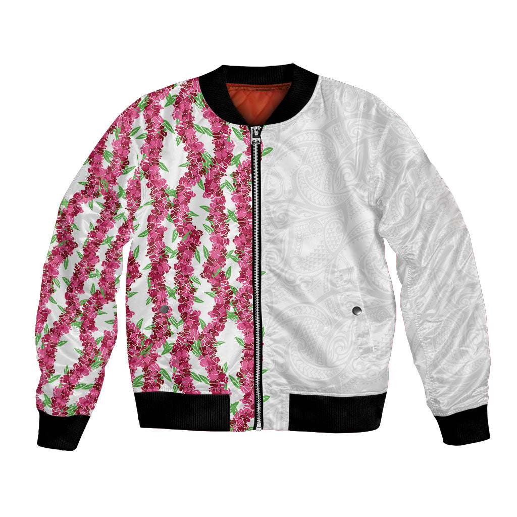 Hawaii Aalii Lei Bomber Jacket Aalii Ku Makani LT01 Unisex White - Polynesian Pride