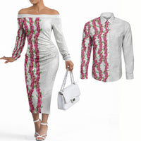 Hawaii Aalii Lei Couples Matching Off The Shoulder Long Sleeve Dress and Long Sleeve Button Shirt Aalii Ku Makani