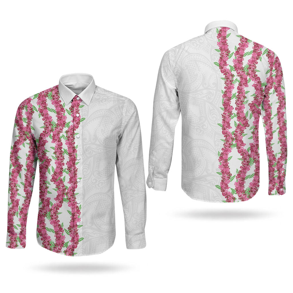 Hawaii Aalii Lei Couples Matching Off The Shoulder Long Sleeve Dress and Long Sleeve Button Shirt Aalii Ku Makani