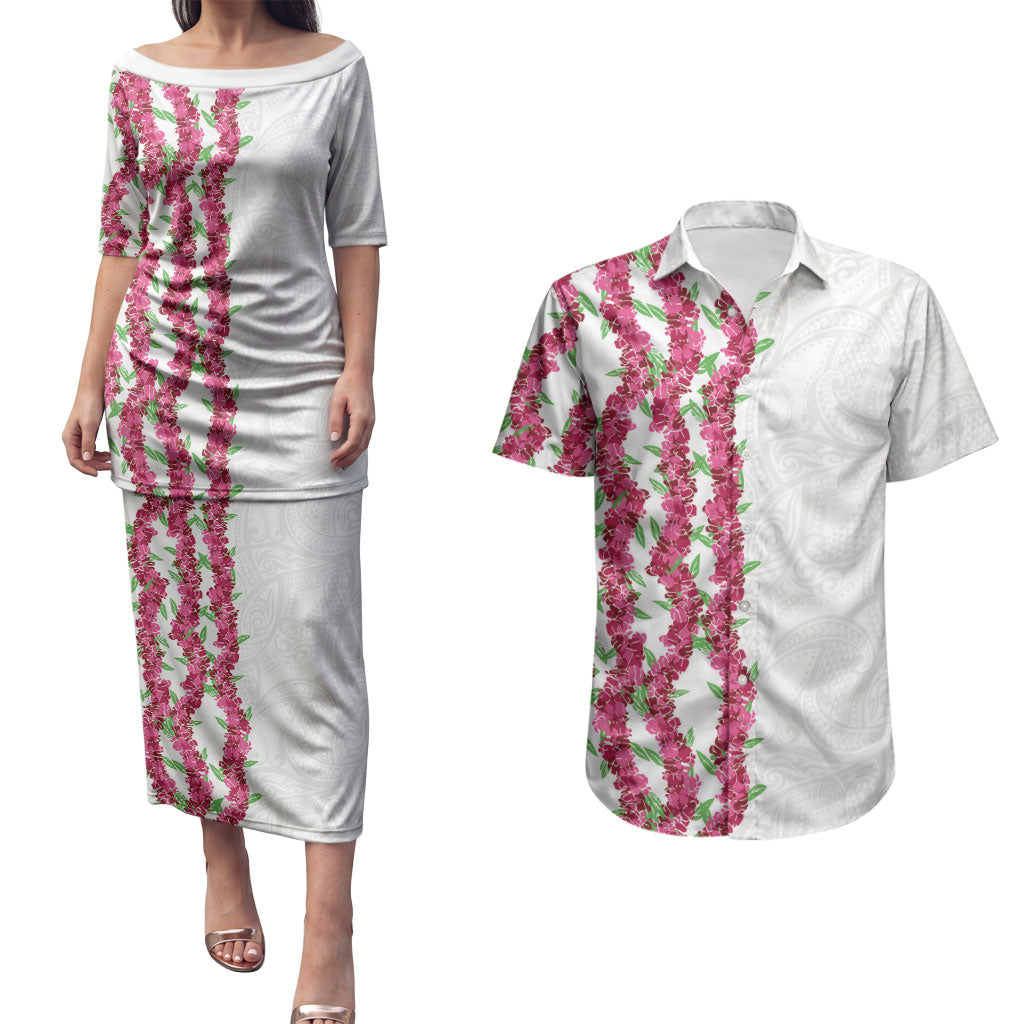 Hawaii Aalii Lei Couples Matching Puletasi and Hawaiian Shirt Aalii Ku Makani