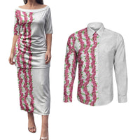 Hawaii Aalii Lei Couples Matching Puletasi and Long Sleeve Button Shirt Aalii Ku Makani