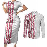 Hawaii Aalii Lei Couples Matching Short Sleeve Bodycon Dress and Long Sleeve Button Shirt Aalii Ku Makani