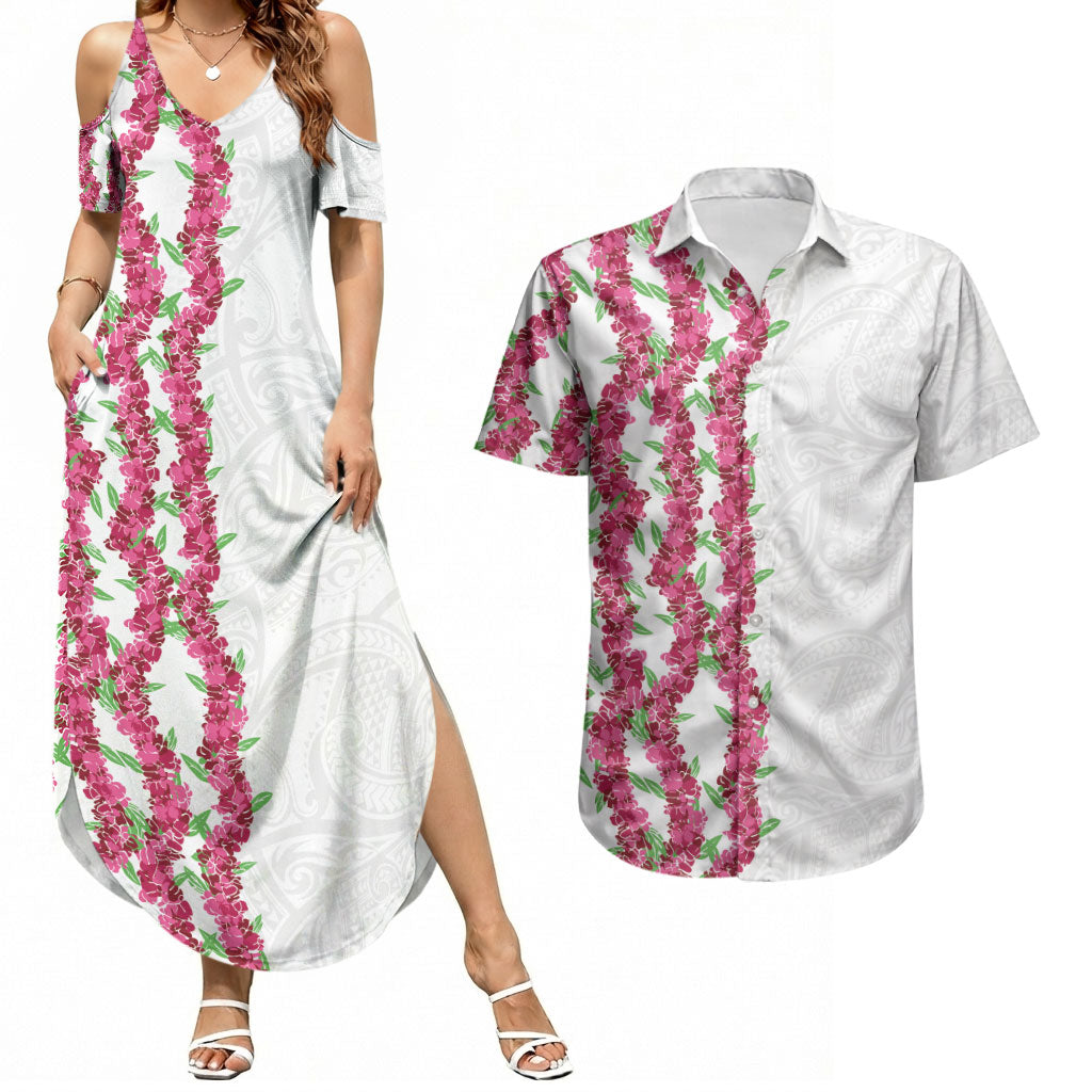 Hawaii Aalii Lei Couples Matching Summer Maxi Dress and Hawaiian Shirt Aalii Ku Makani
