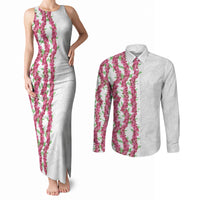 Hawaii Aalii Lei Couples Matching Tank Maxi Dress and Long Sleeve Button Shirt Aalii Ku Makani