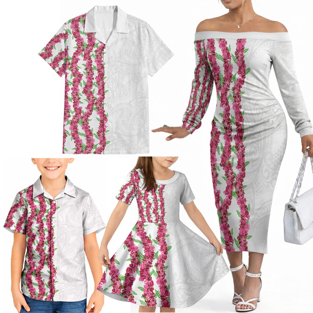 Hawaii Aalii Lei Family Matching Off The Shoulder Long Sleeve Dress and Hawaiian Shirt Aalii Ku Makani