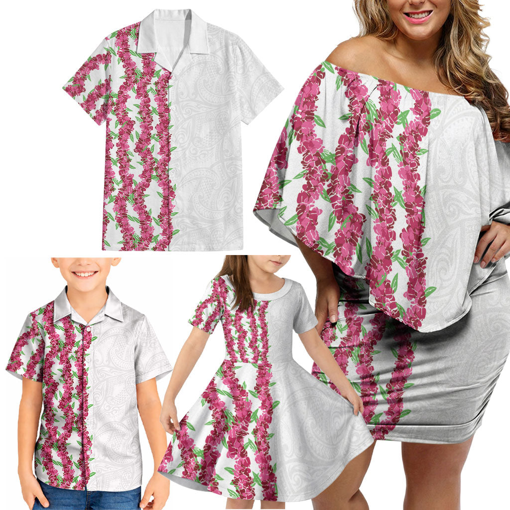 Hawaii Aalii Lei Family Matching Off Shoulder Short Dress and Hawaiian Shirt Aalii Ku Makani