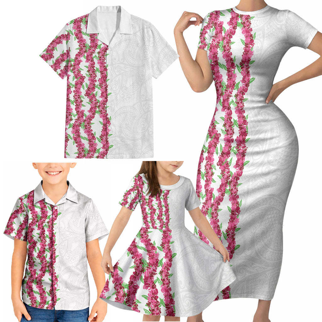 Hawaii Aalii Lei Family Matching Short Sleeve Bodycon Dress and Hawaiian Shirt Aalii Ku Makani