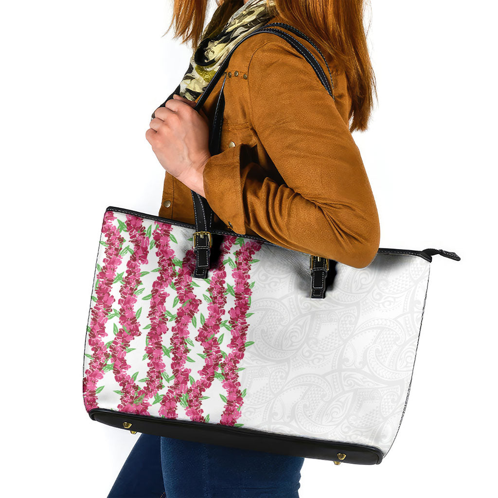 Hawaii Aalii Lei Leather Tote Bag Aalii Ku Makani