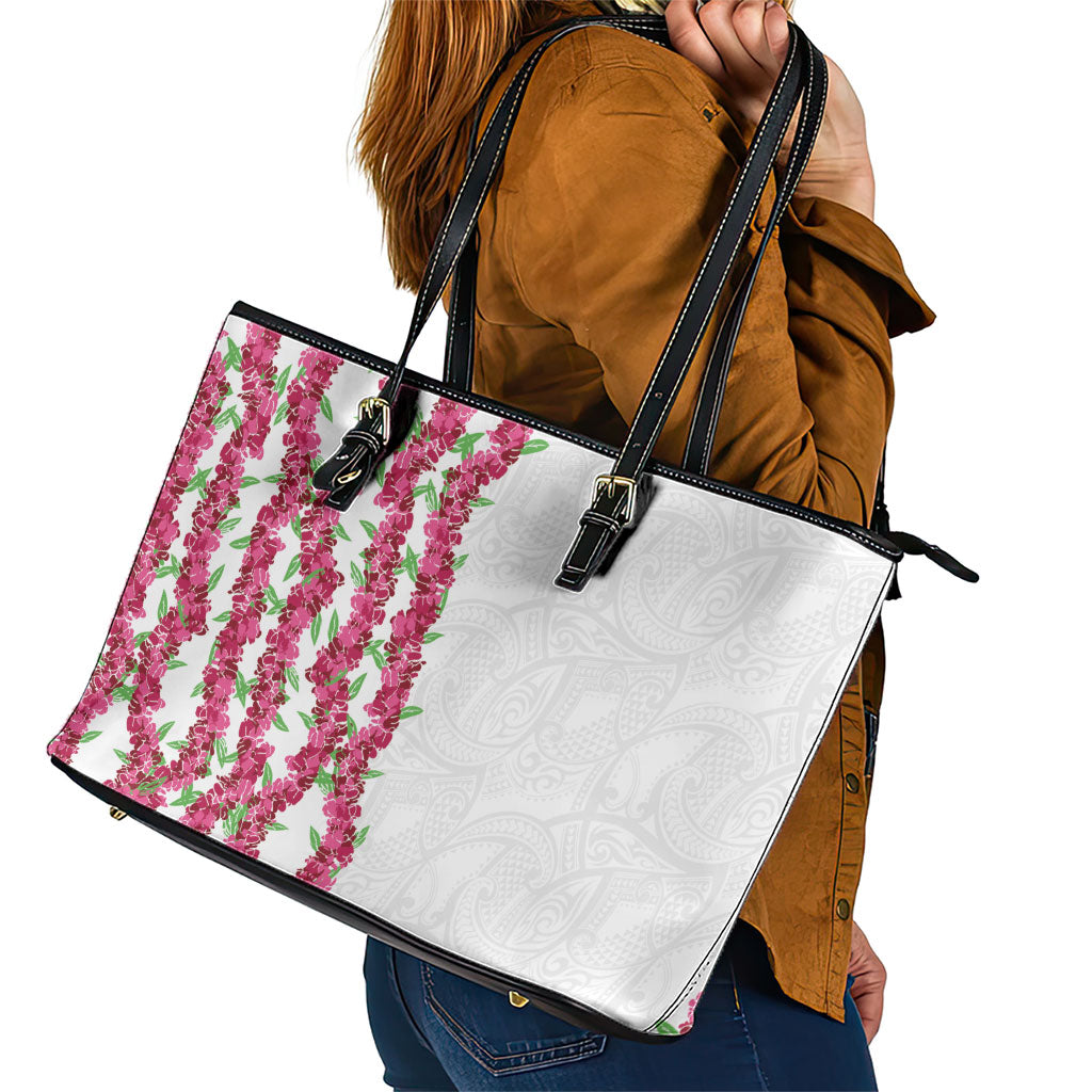 Hawaii Aalii Lei Leather Tote Bag Aalii Ku Makani