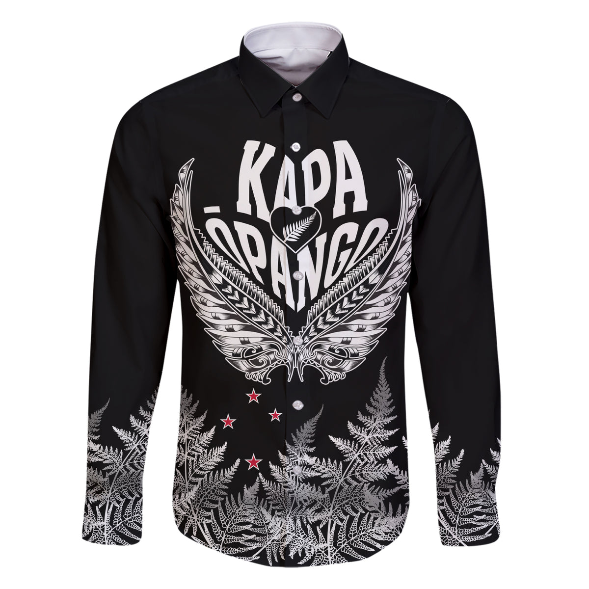 Custom New Zealand Rugby Family Matching Short Sleeve Bodycon Dress and Hawaiian Shirt NZ Opango Forever Silver Fern Heart LT01 Dad's Shirt - Long Sleeve Black - Polynesian Pride