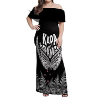 Custom New Zealand Rugby Off Shoulder Maxi Dress NZ Opango Forever Silver Fern Heart LT01 Women Black - Polynesian Pride