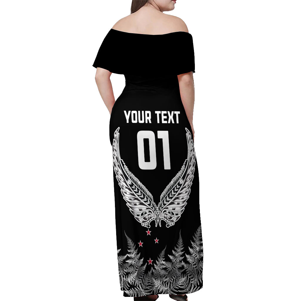 Custom New Zealand Rugby Off Shoulder Maxi Dress NZ Opango Forever Silver Fern Heart LT01 - Polynesian Pride