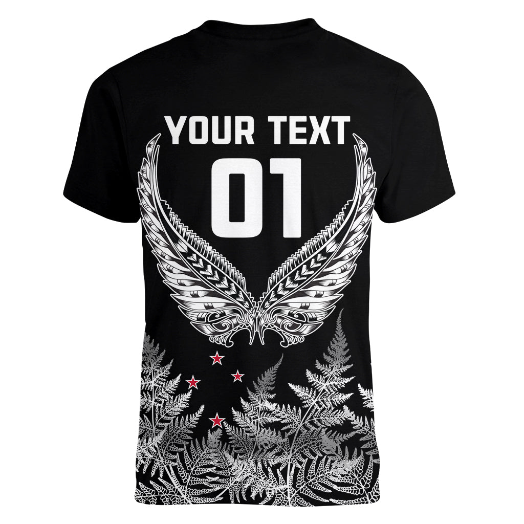 Custom New Zealand Rugby Women V Neck T Shirt NZ Opango Forever Silver Fern Heart LT01 - Polynesian Pride