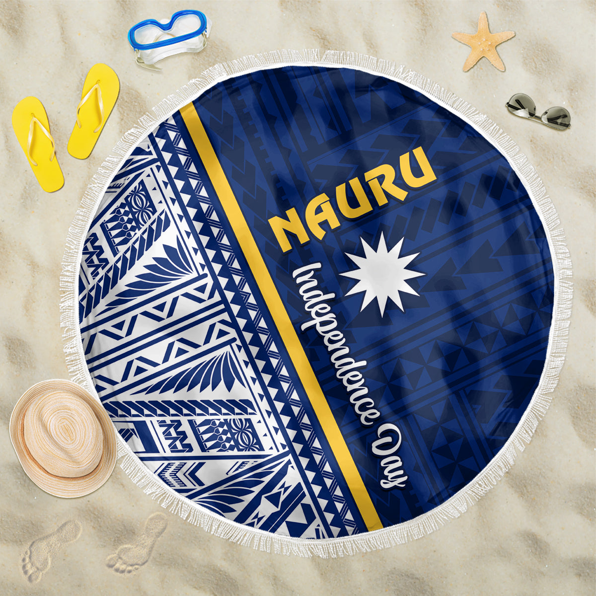 Nauru Independence Day Beach Blanket Repubrikin Naoero Gods Will First LT01 One Size 150cm Blue - Polynesian Pride