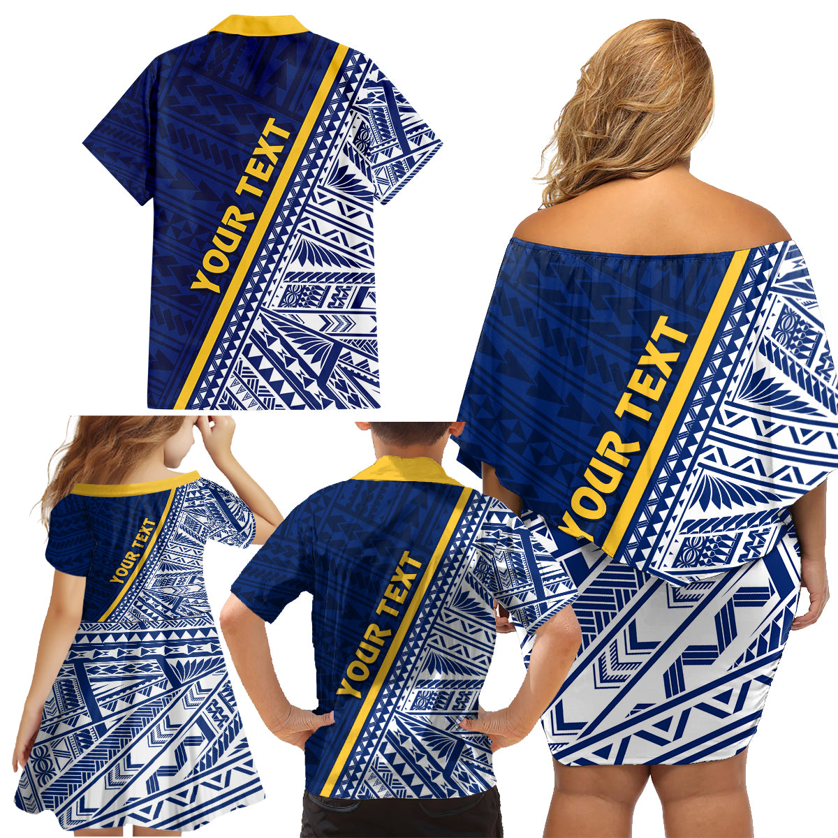 Nauru Independence Day Family Matching Off Shoulder Short Dress and Hawaiian Shirt Repubrikin Naoero Gods Will First LT01 - Polynesian Pride