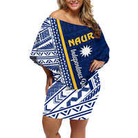 Nauru Independence Day Family Matching Off Shoulder Short Dress and Hawaiian Shirt Repubrikin Naoero Gods Will First LT01 Mom's Dress Blue - Polynesian Pride