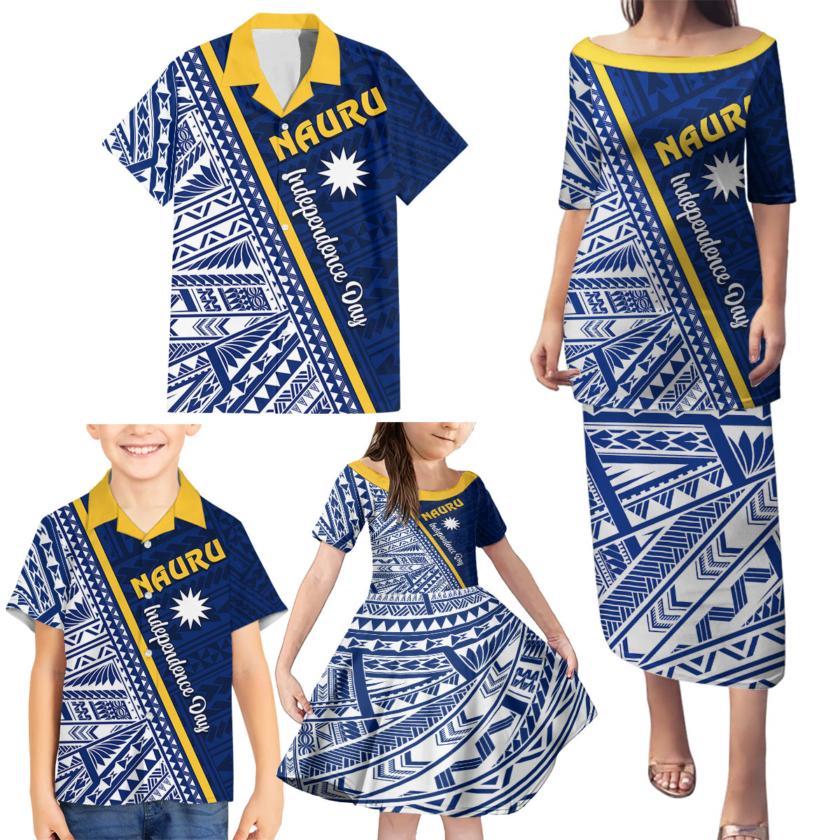 Nauru Independence Day Family Matching Puletasi Dress and Hawaiian Shirt Repubrikin Naoero Gods Will First LT01 - Polynesian Pride