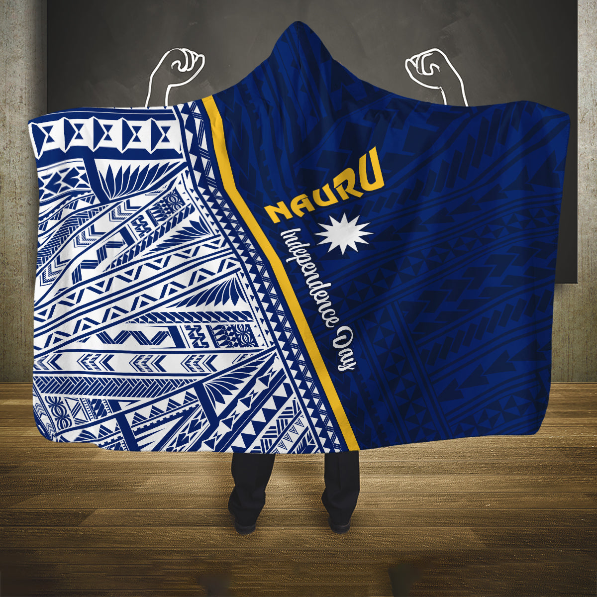 Nauru Independence Day Hooded Blanket Repubrikin Naoero Gods Will First LT01 One Size Blue - Polynesian Pride