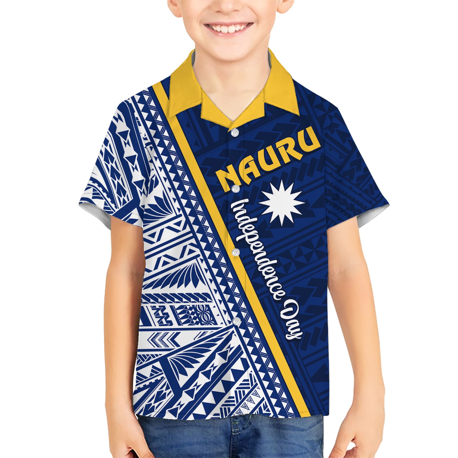 Nauru Independence Day Kid Hawaiian Shirt Repubrikin Naoero Gods Will First LT01 Kid Blue - Polynesian Pride