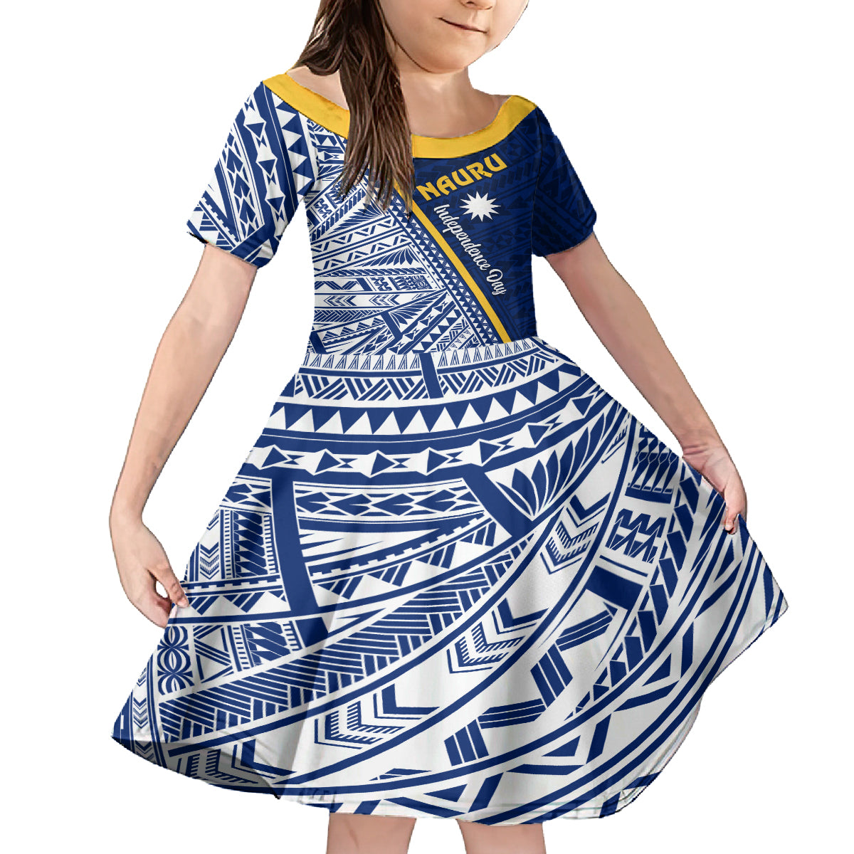 Nauru Independence Day Kid Short Sleeve Dress Repubrikin Naoero Gods Will First LT01 KID Blue - Polynesian Pride
