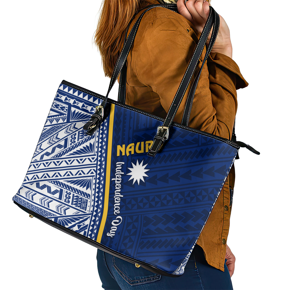 Nauru Independence Day Leather Tote Bag Repubrikin Naoero Gods Will First LT01 - Polynesian Pride