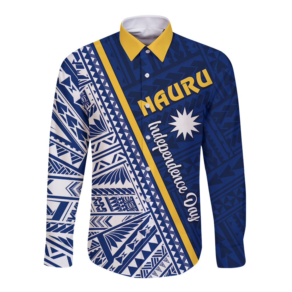 Nauru Independence Day Long Sleeve Button Shirt Repubrikin Naoero Gods Will First LT01 Unisex Blue - Polynesian Pride