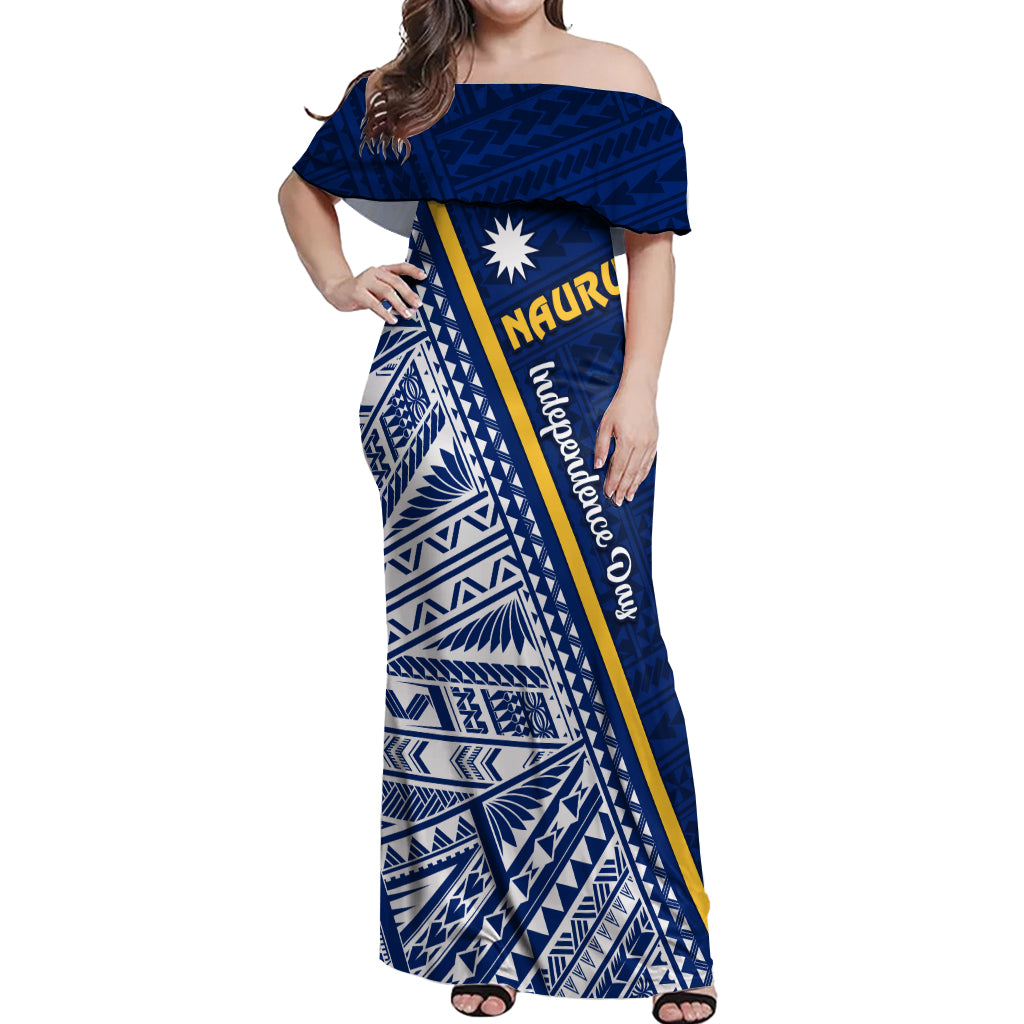 Nauru Independence Day Off Shoulder Maxi Dress Repubrikin Naoero Gods Will First LT01 Women Blue - Polynesian Pride