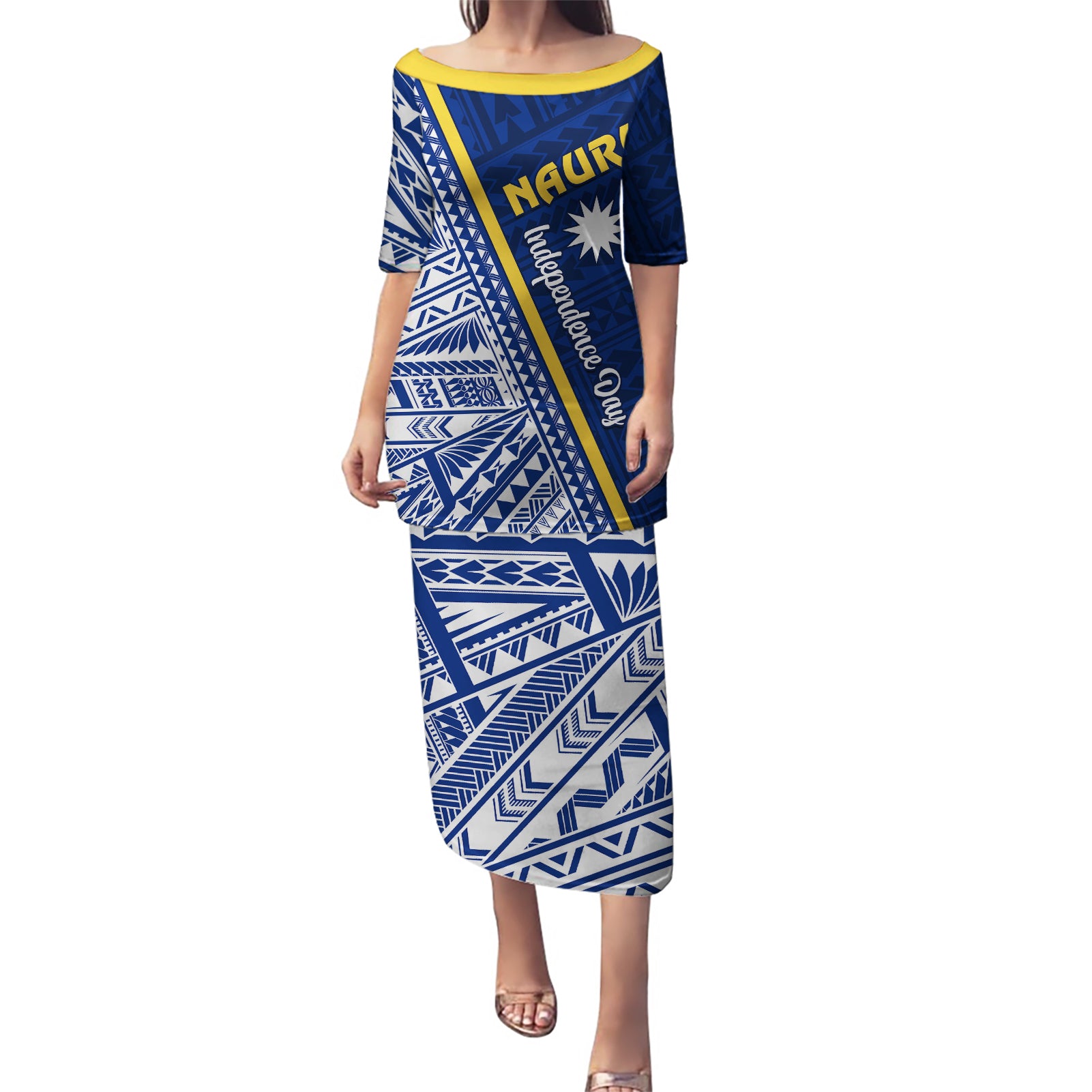 Nauru Independence Day Puletasi Repubrikin Naoero Gods Will First LT01 Long Dress Blue - Polynesian Pride