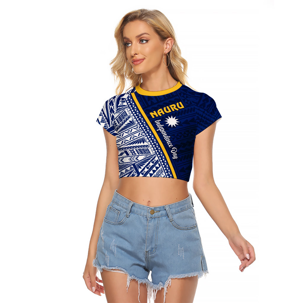 Nauru Independence Day Raglan Cropped T Shirt Repubrikin Naoero Gods Will First LT01 Female Blue - Polynesian Pride