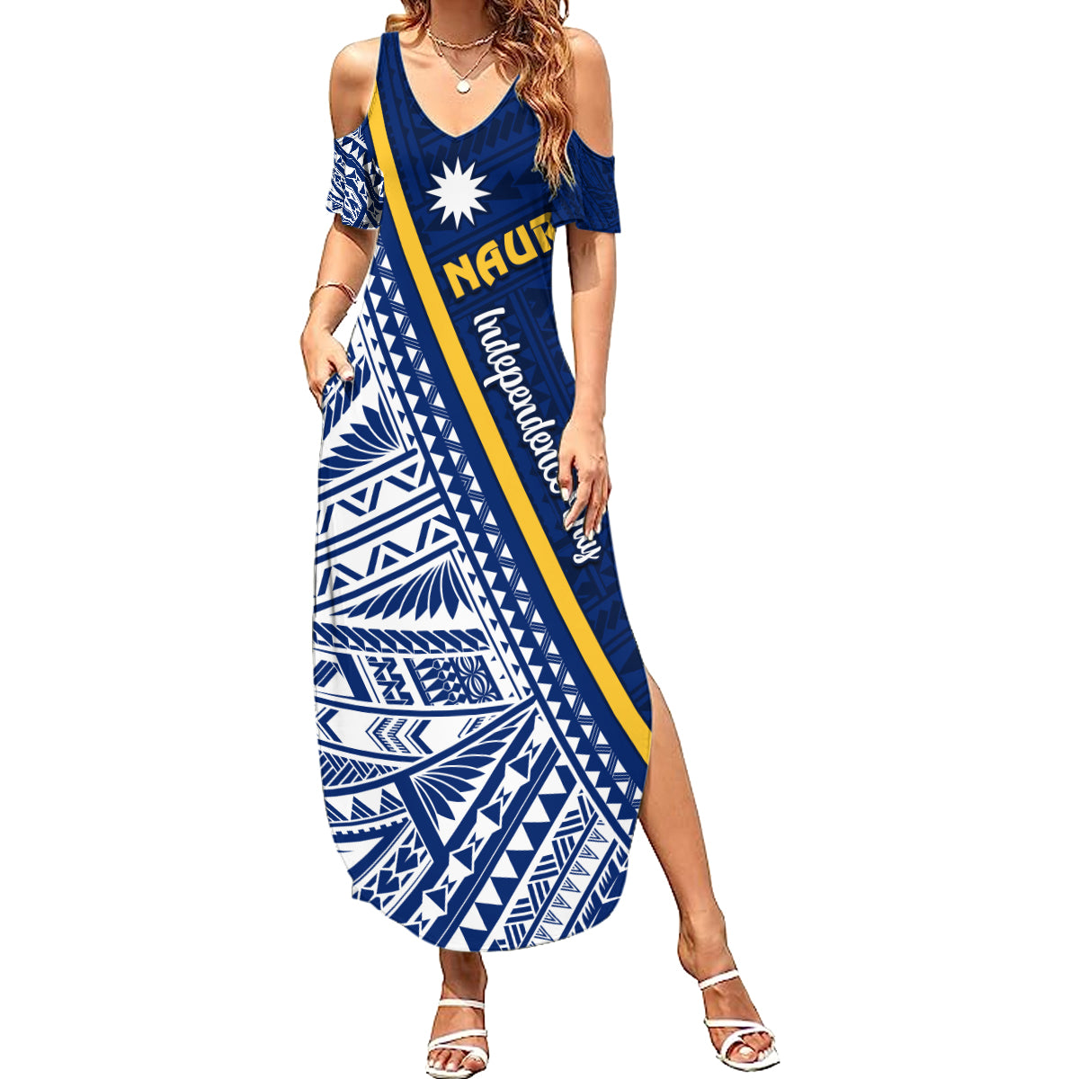 Nauru Independence Day Summer Maxi Dress Repubrikin Naoero Gods Will First LT01 Women Blue - Polynesian Pride