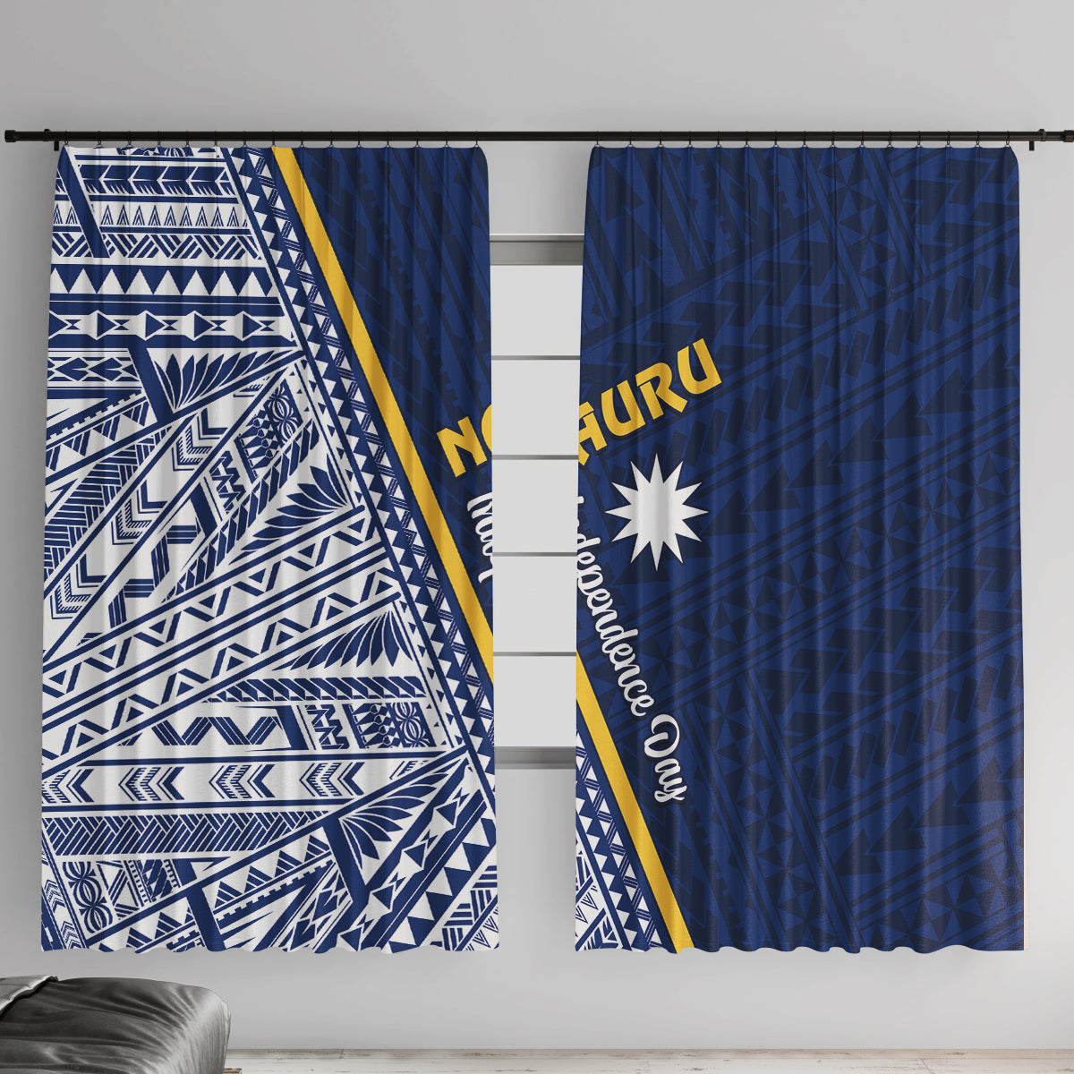 Nauru Independence Day Window Curtain Repubrikin Naoero Gods Will First LT01 With Hooks Blue - Polynesian Pride