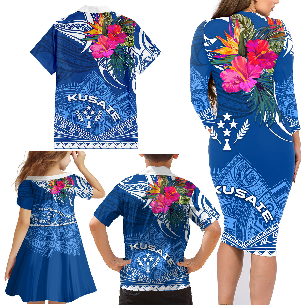 Kosrae Constitution Day Family Matching Long Sleeve Bodycon Dress and Hawaiian Shirt Kusaie Special Style LT01 - Polynesian Pride