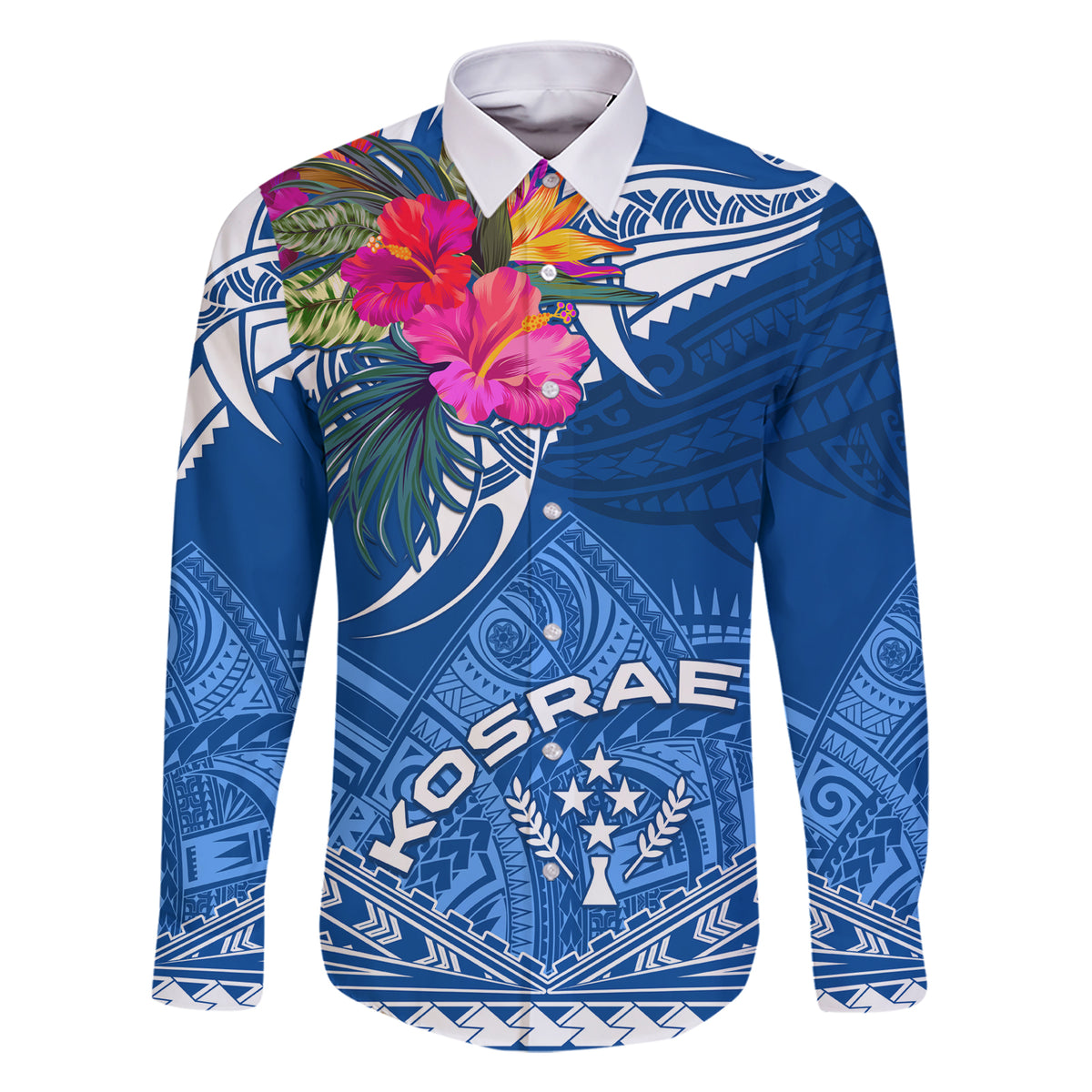 Kosrae Constitution Day Family Matching Short Sleeve Bodycon Dress and Hawaiian Shirt Kusaie Special Style LT01 Dad's Shirt - Long Sleeve Blue - Polynesian Pride