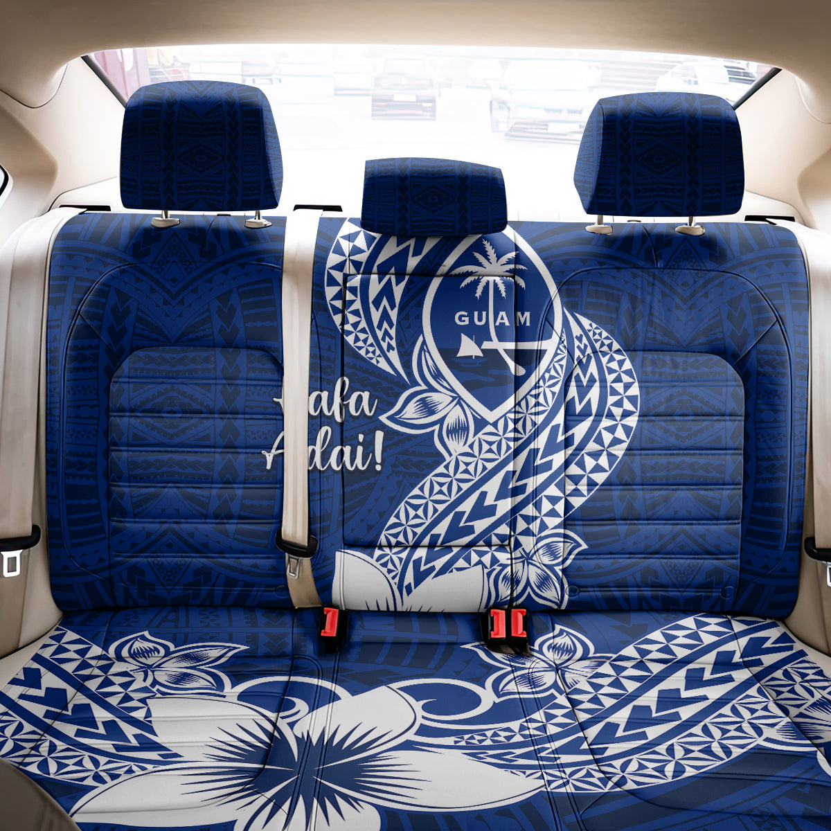 Hafa Adai Guam Back Car Seat Cover Polynesian Floral Blue Pattern LT01