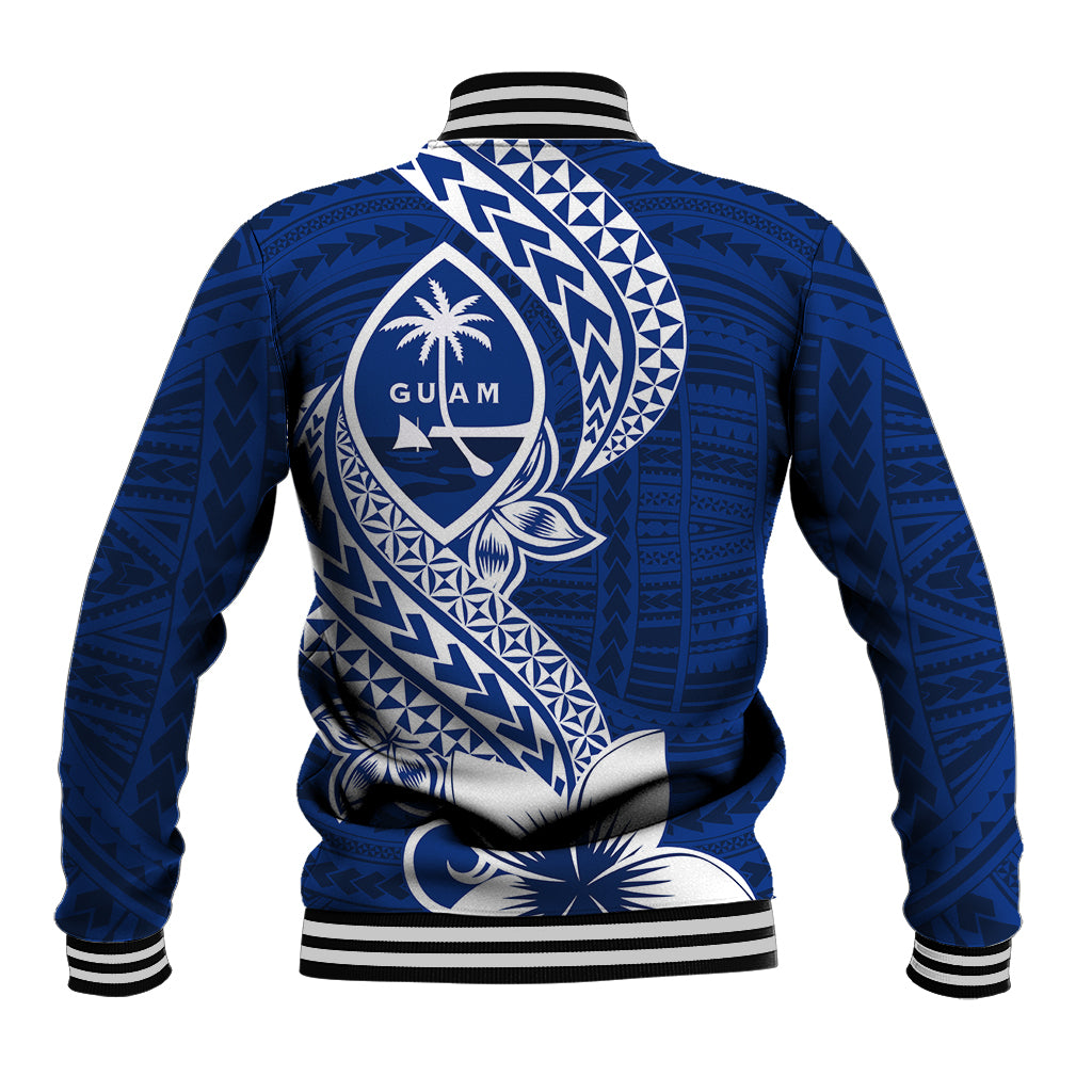 Hafa Adai Guam Baseball Jacket Polynesian Floral Blue Pattern LT01 - Polynesian Pride