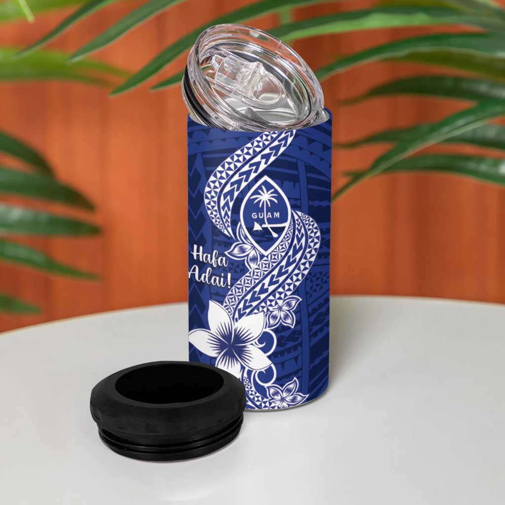 Hafa Adai Guam 4 in 1 Can Cooler Tumbler Polynesian Floral Blue Pattern