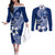 Hafa Adai Guam Couples Matching Off The Shoulder Long Sleeve Dress and Long Sleeve Button Shirt Polynesian Floral Blue Pattern LT01 Blue - Polynesian Pride