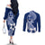 Hafa Adai Guam Couples Matching Off The Shoulder Long Sleeve Dress and Long Sleeve Button Shirt Polynesian Floral Blue Pattern LT01 - Polynesian Pride