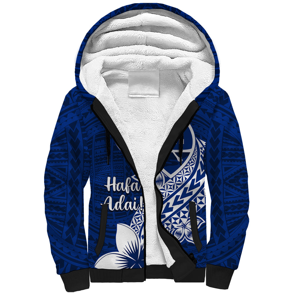 Hafa Adai Guam Sherpa Hoodie Polynesian Floral Blue Pattern LT01 Unisex Blue - Polynesian Pride