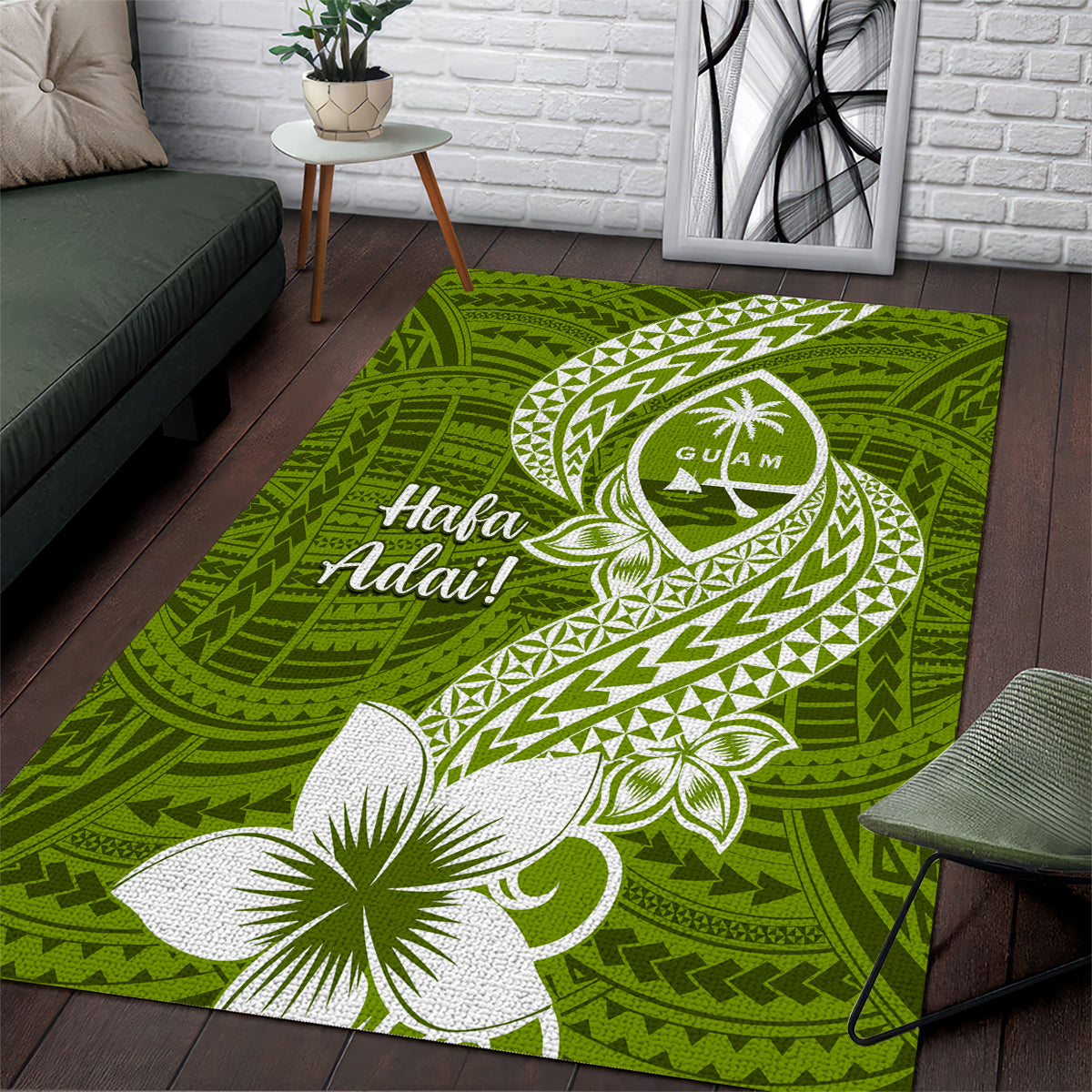 Hafa Adai Guam Area Rug Polynesian Olive Green Blue Pattern LT01 Green - Polynesian Pride