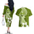 Hafa Adai Guam Couples Matching Off The Shoulder Long Sleeve Dress and Hawaiian Shirt Polynesian Olive Green Blue Pattern LT01 - Polynesian Pride
