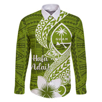 Hafa Adai Guam Family Matching Puletasi Dress and Hawaiian Shirt Polynesian Olive Green Blue Pattern LT01 Dad's Shirt - Long Sleeve Green - Polynesian Pride