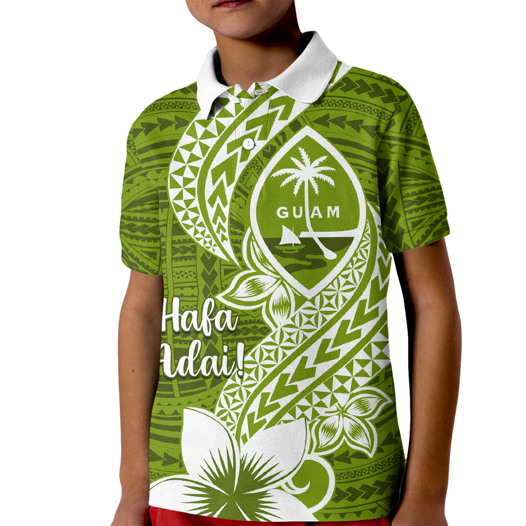 Hafa Adai Guam Kid Polo Shirt Polynesian Olive Green Blue Pattern LT01 Kid Green - Polynesian Pride